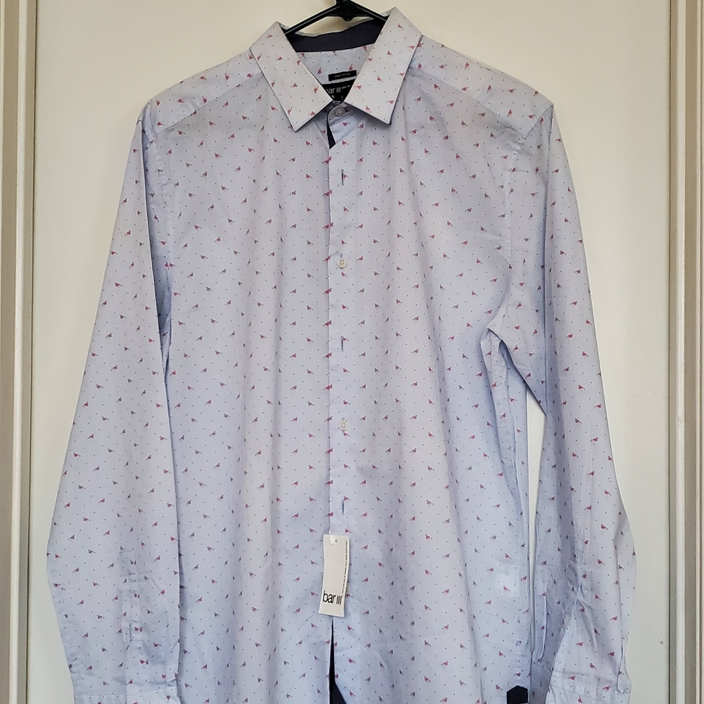 Blue Long Seeve Shirt with Red Bird print